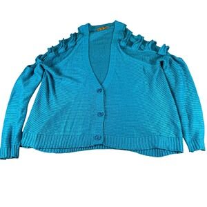 Love By Design Teal Open Knit‎ Cardigan Medium Boho Coastal Cottagecore